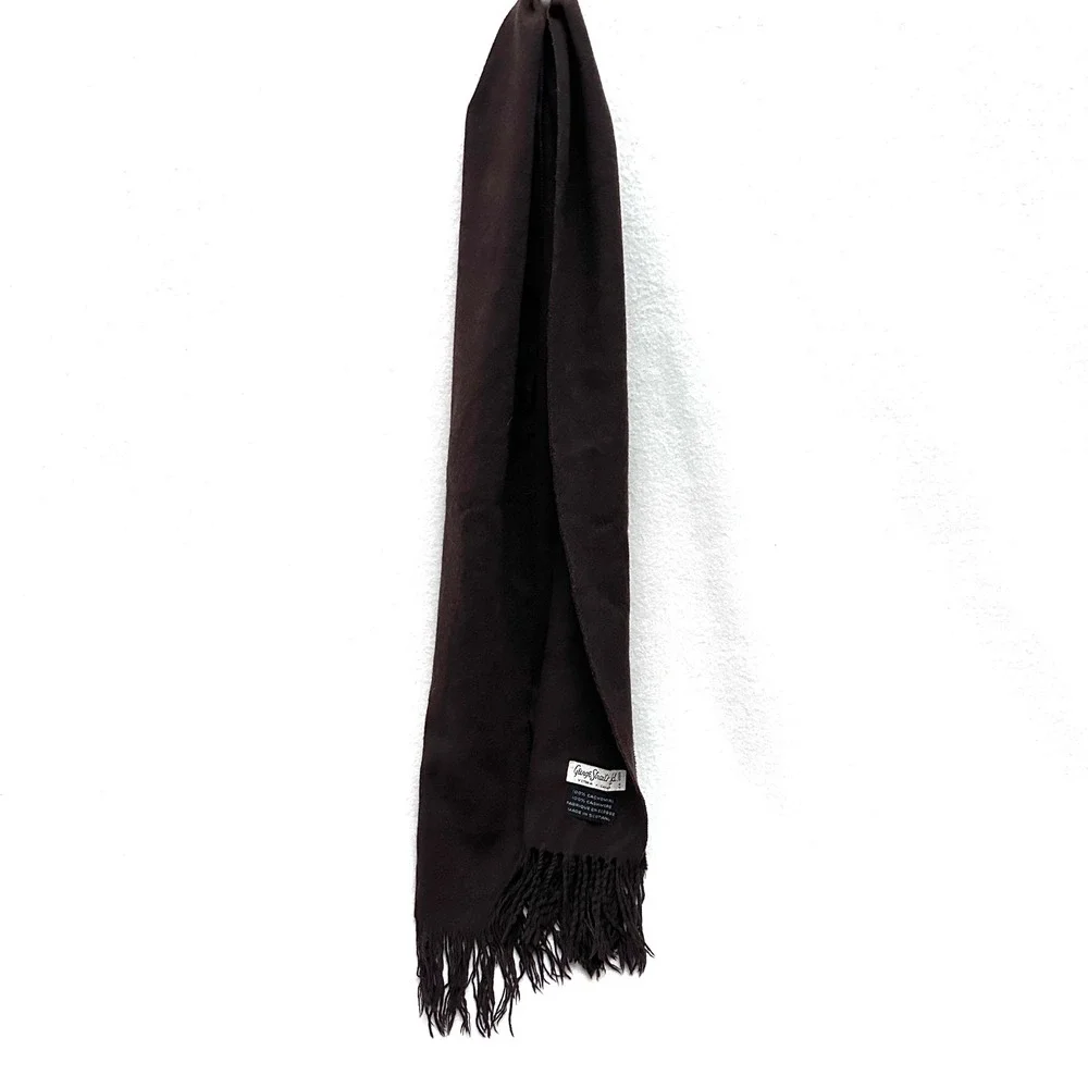 George Straith 1960s 100% Cashmere Scarf Made in Scotland Fringed Vintage Brown